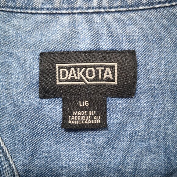 Dakota Men's Size Large Medium Wash Pearl Snap Front Closure & Cuffs Jean Shirt - Picture 3 of 11